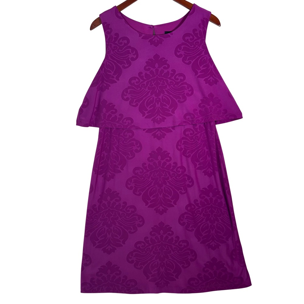 Ronni Nicole Purple Damask Popover Tiered Dress Size 12 Elegant Wedding Guest